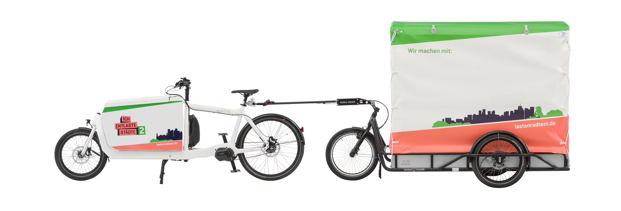 Anhänger Carla Cargo mit Paul Plane, als Gespann mit Lastenrad Larry vs Harry eBullitt